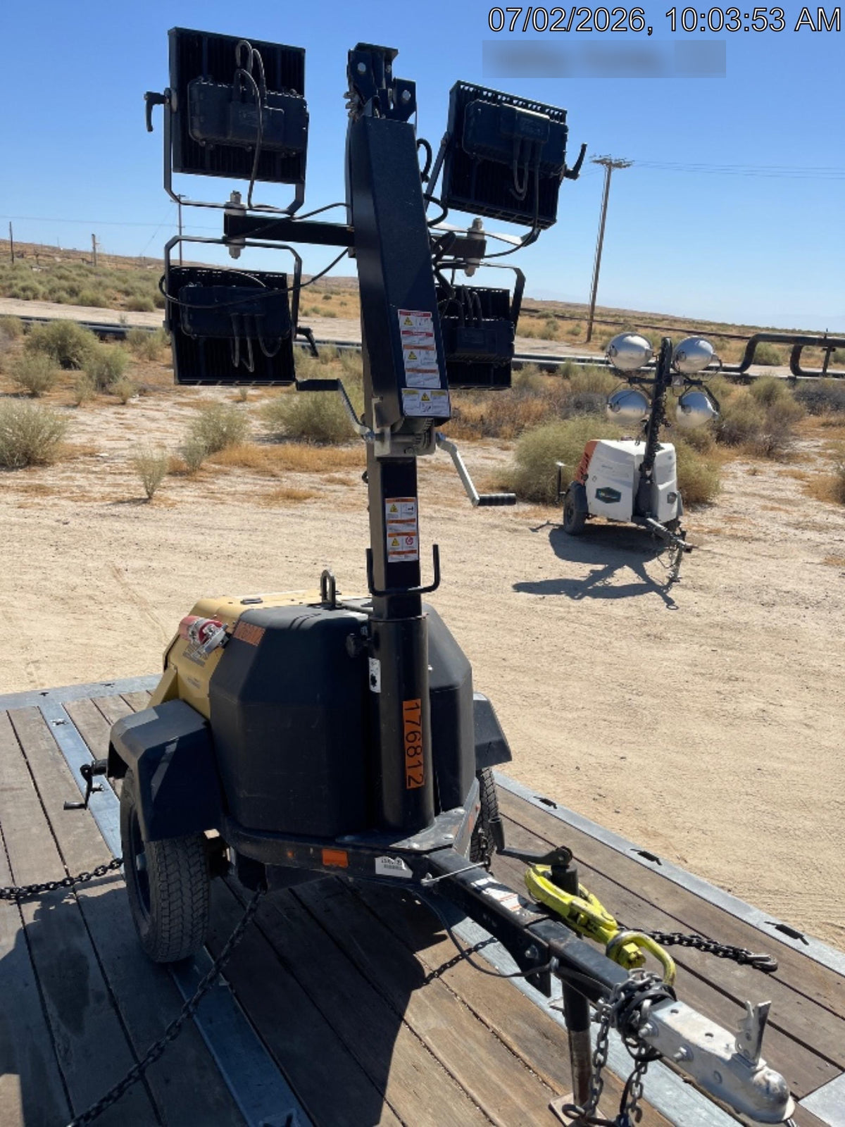 Allmand NLV3GR (4) LED Light Fixture 350W, 23' Vertical Mast, 3kW Prime, Towable, Deep Sea L401, Leveling Jacks, Yanmar T4F 5.8hp