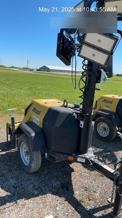 2022 Allmand NLV3GR (4) LED Light Fixture 350W, 23' Vertical Mast, 3kW Prime, Towable, Deep Sea L401, Leveling Jacks, Yanmar T4F 5.8hp