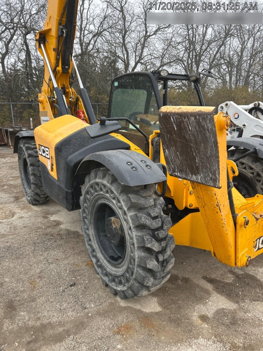 2019 JCB 510-56 74 HP w/Open ROPS, Beacon, Aux Hydraulics, Worklights, Solid Tires, 60" Carriage/Forks