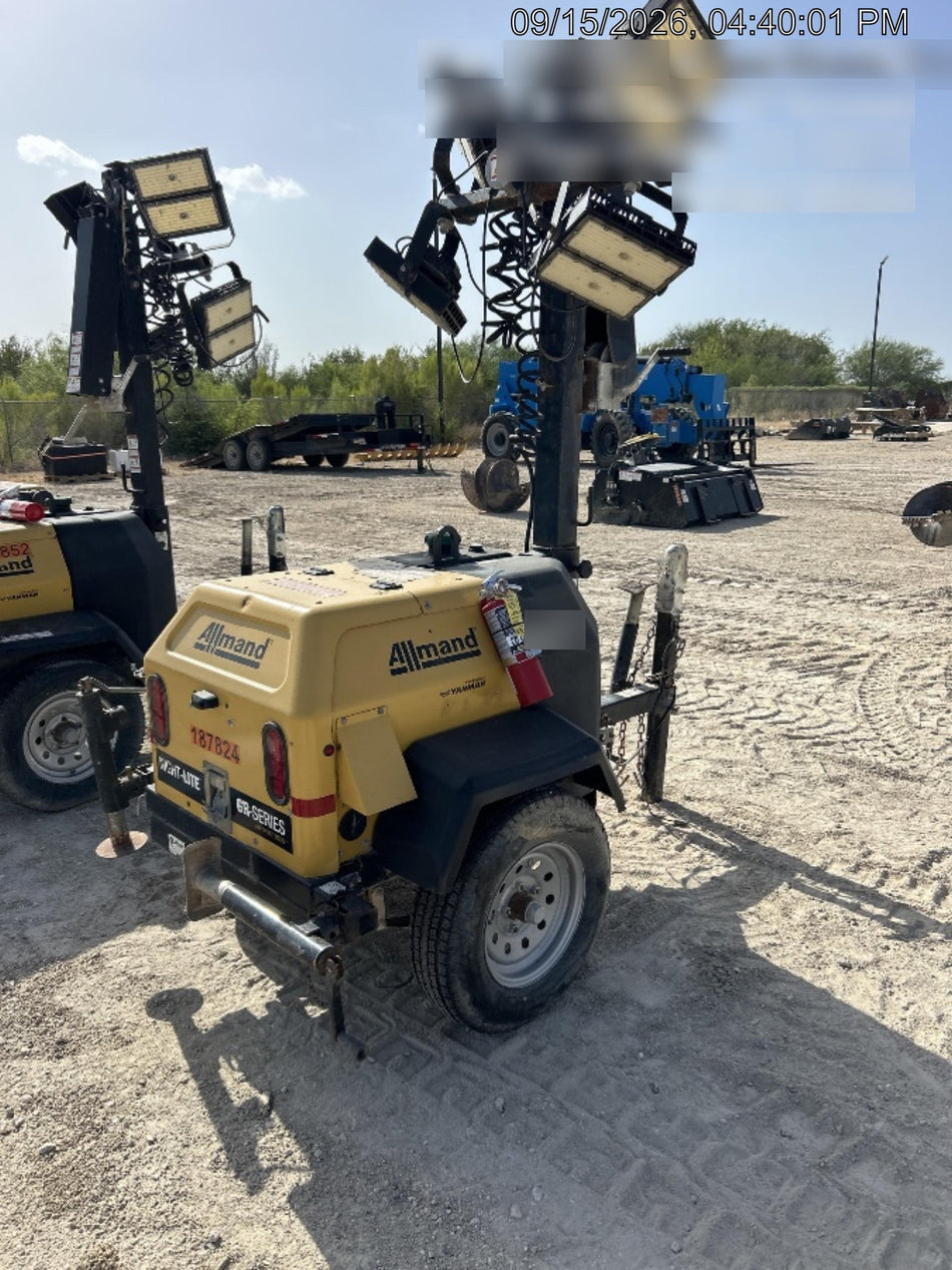 Allmand NLV3GR (4) LED Light Fixture 350W, 23' Vertical Mast, 3kW Prime, Towable, Deep Sea L401, Leveling Jacks, Yanmar T4F 5.8hp
