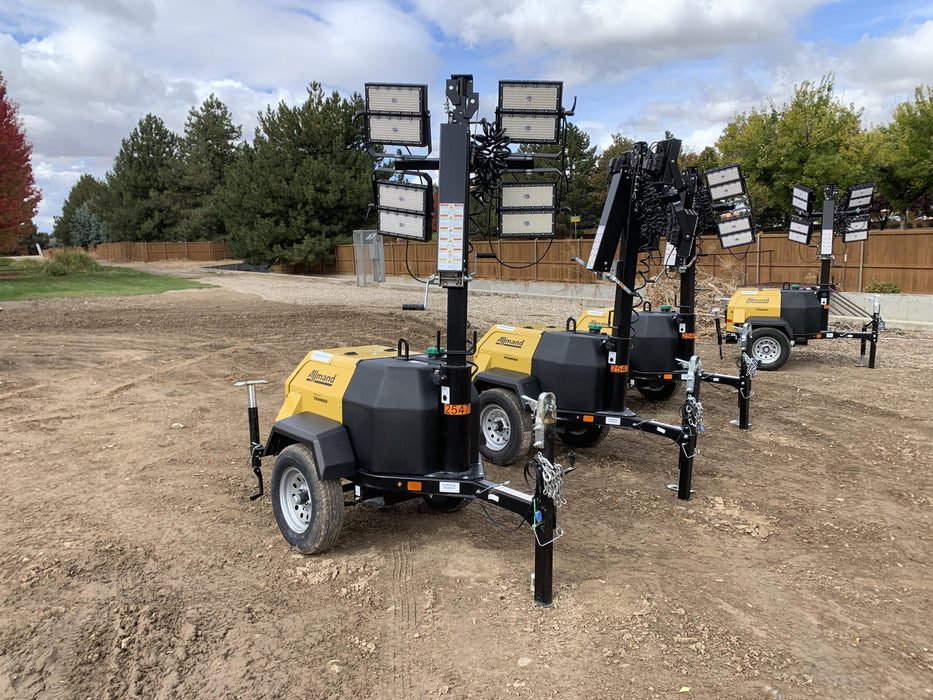 2022 Allmand NLV3GR (4) LED Light Fixture 350W, 23' Vertical Mast, 3kW Prime, Towable, ES Decals, T3