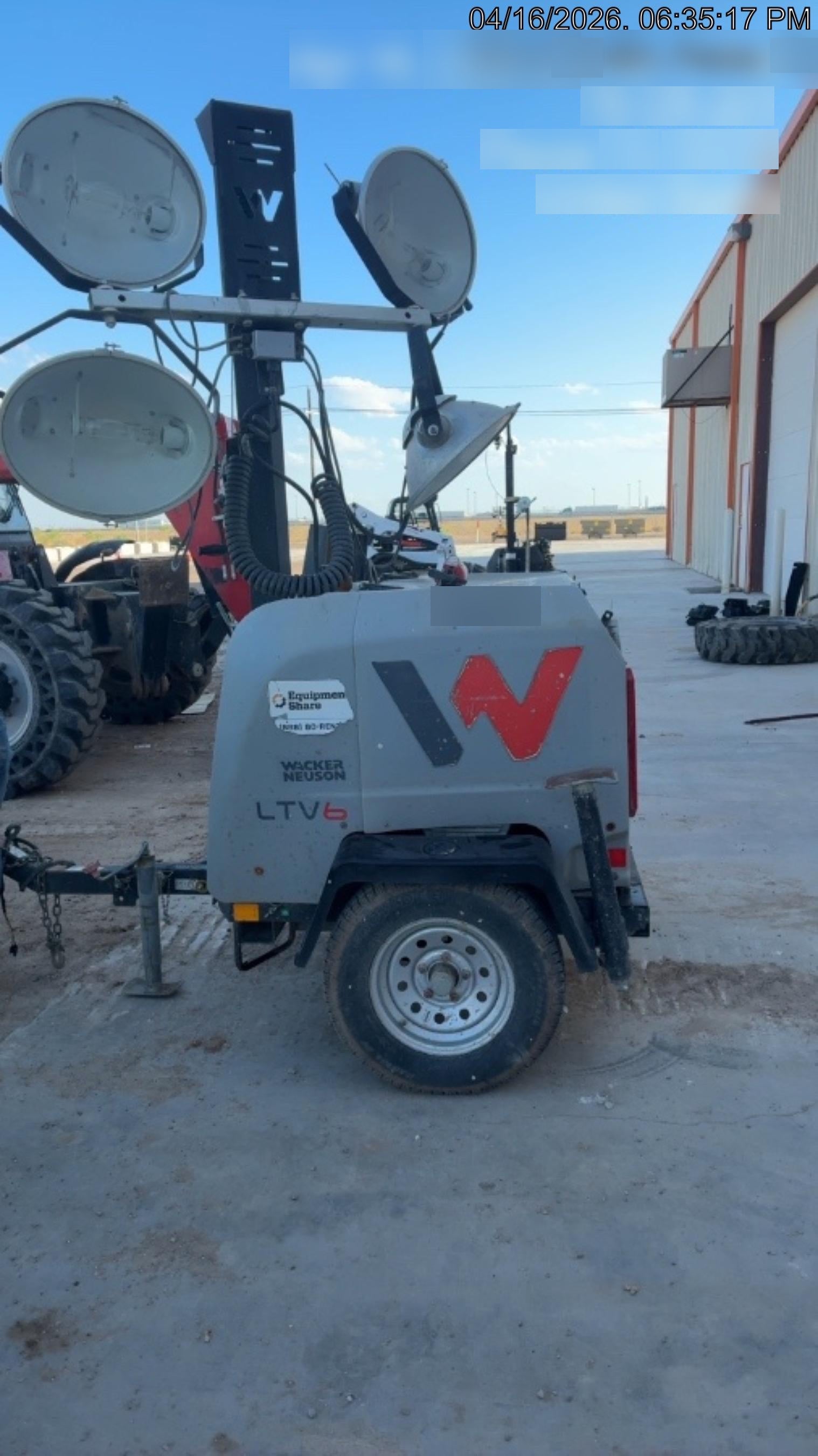 2018 Wacker Neuson LTV6L-MH Wacker Neuson LTV6L Mobile Light Tower w/Fuel Level Sensor Installed