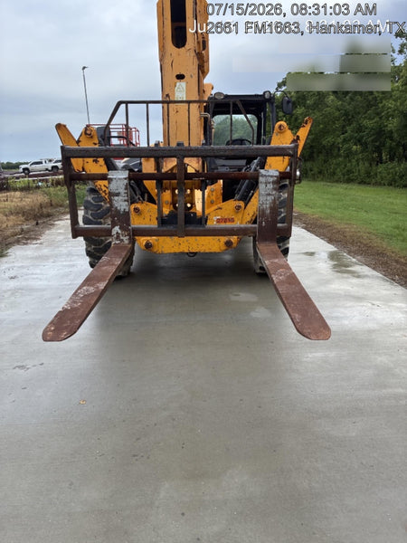 2019 JCB 510-56 74 HP w/Open ROPS, Beacon, Aux Hydraulics, Worklights, Solid Tires w/60" Carriage/Forks