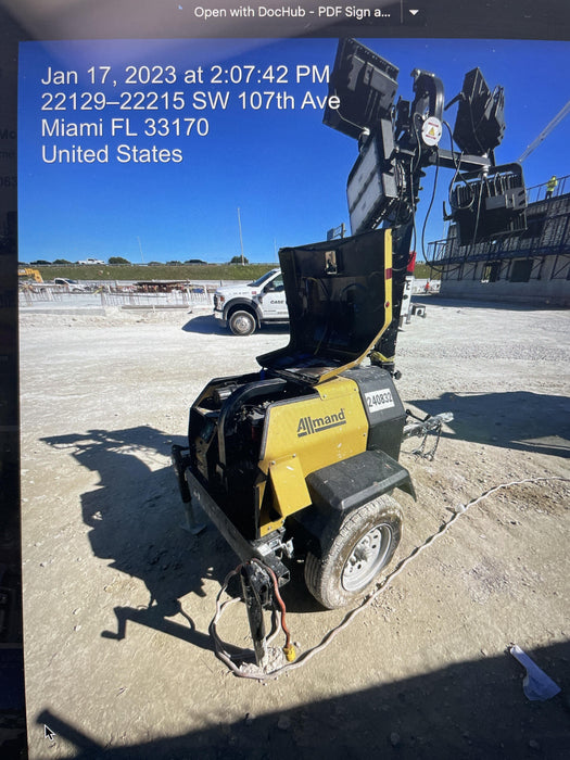 2022 Allmand NLV3GR (4) LED Light Fixture 350W, 23' Vertical Mast, 3kW Prime, Towable, Deep Sea L401, Leveling Jacks, Yanmar T4F 5.8hp