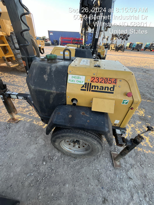 2022 Allmand NLV3GR (4) LED Light Fixture 350W, 23' Vertical Mast, 3kW Prime, Towable, Deep Sea L401, Leveling Jacks, Yanmar T4F 5.8hp