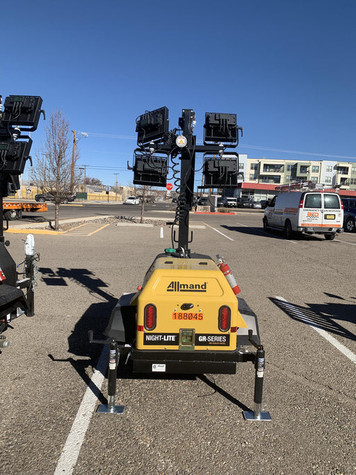 Allmand NLV3GR (4) LED Light Fixture 350W, 23' Vertical Mast, 3kW Prime, Towable, Deep Sea L401, Leveling Jacks, Yanmar T4F 5.8hp