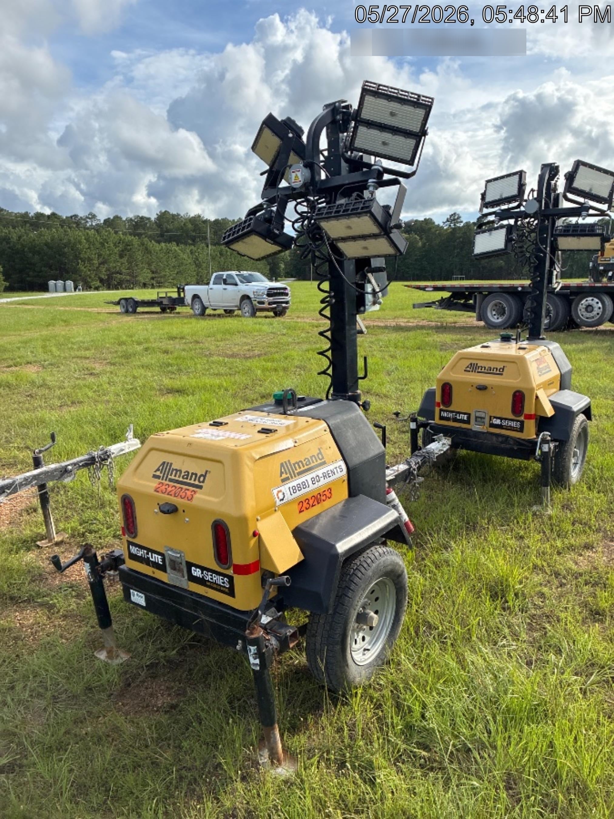 2022 Allmand NLV3GR (4) LED Light Fixture 350W, 23' Vertical Mast, 3kW Prime, Towable, Deep Sea L401, Leveling Jacks, Yanmar T4F 5.8hp