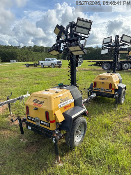 2022 Allmand NLV3GR (4) LED Light Fixture 350W, 23' Vertical Mast, 3kW Prime, Towable, Deep Sea L401, Leveling Jacks, Yanmar T4F 5.8hp