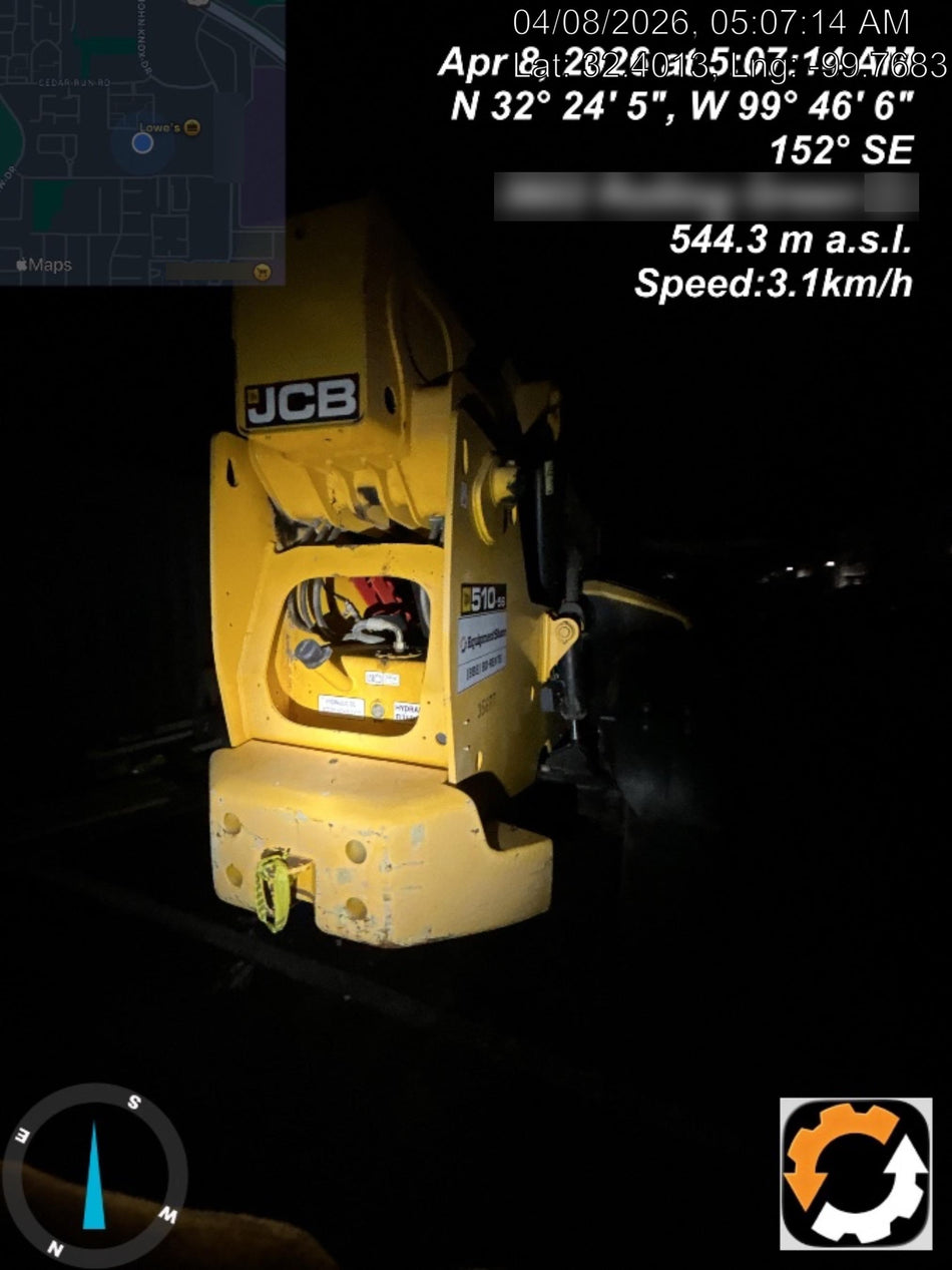 2019 JCB 510-56 Open ROPS, 74 HP, Solid Tires, Worklights, Beacon, Aux Hydraulics, Lifting Eye 66" Carriage/60" Forks