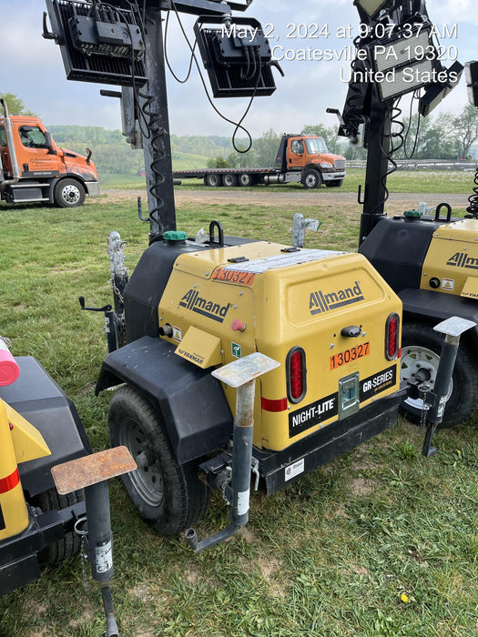 2021 Allmand NLV3GR (4) LED Light Fixture 350W, 23' Vertical Mast, 3kW Prime, Towable, Deep Sea L401, Leveling Jacks, Yanmar T4F 5.8hp