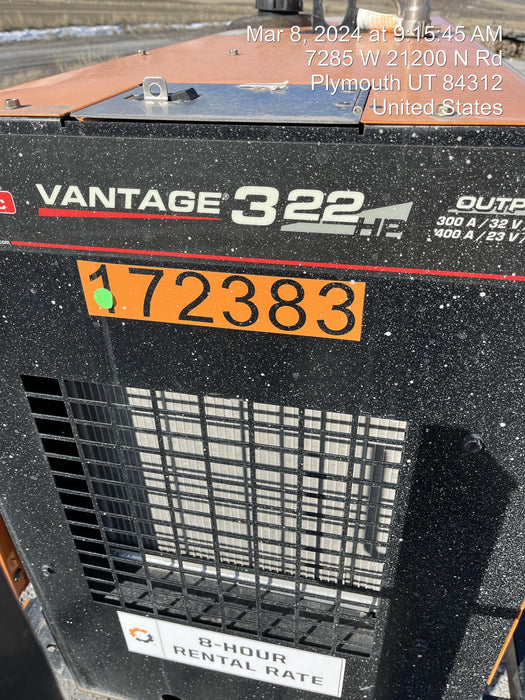 2021 Lincoln Electric Vantage 322 Vantage 322 Ready Pak 3 w/ Decals, ORANGE (includes trailer, cable rack, fender light kit) NO Telematics