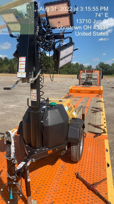 2022 Allmand NLV3GR (4) LED Light Fixture 350W, 23' Vertical Mast, 3kW Prime, Towable, Deep Sea L401, Leveling Jacks, Yanmar T4F 5.8hp