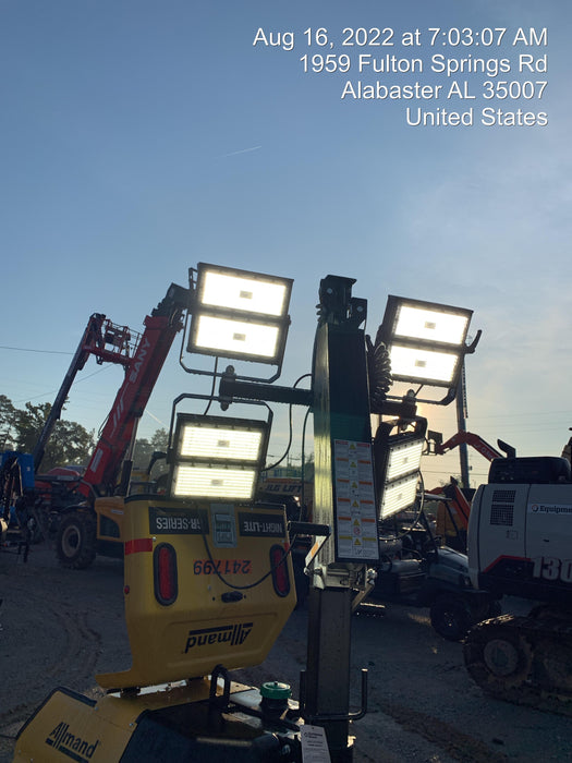 2022 Allmand NLV3GR (4) LED Light Fixture 350W, 23' Vertical Mast, 3kW Prime, Towable, Deep Sea L401, Leveling Jacks, Yanmar T4F 5.8hp