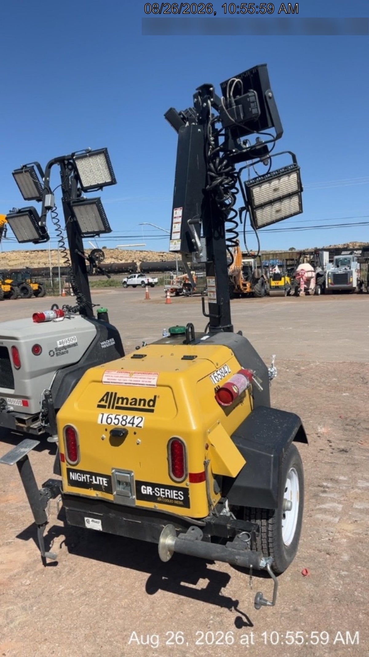 2021 Allmand NLV3GR (4) LED Light Fixture 350W, 23' Vertical Mast, 3kW Prime, Towable, Deep Sea L401, Leveling Jacks, Yanmar T4F 5.8hp