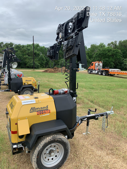 2022 Allmand NLV3GR (4) LED Light Fixture 350W, 23' Vertical Mast, 3kW Prime, Towable, Deep Sea L401, Leveling Jacks, Yanmar T4F 5.8hp