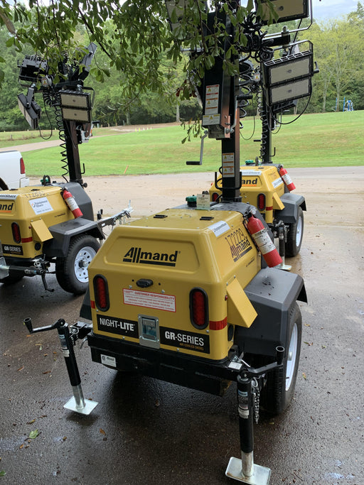 2021 Allmand NLV3GR (4) LED Light Fixture 350W, 23' Vertical Mast, 3kW Prime, Towable, Deep Sea L401, Leveling Jacks, Yanmar T4F 5.8hp