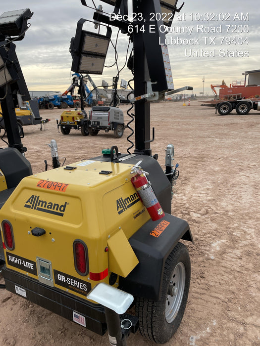 2022 Allmand NLV3GR (4) LED Light Fixture 350W, 23' Vertical Mast, 3kW Prime, Towable, ES Decals, T3