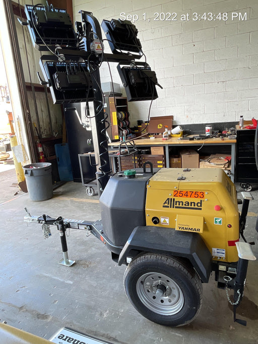2022 Allmand NLV3GR (4) LED Light Fixture 350W, 23' Vertical Mast, 3kW Prime, Towable, ES Decals, T3