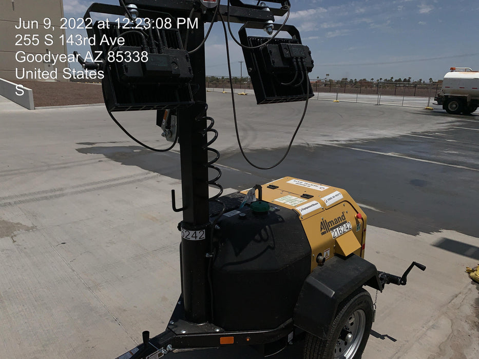 2022 Allmand NLV3GR (4) LED Light Fixture 350W, 23' Vertical Mast, 3kW Prime, Towable, Deep Sea L401, Leveling Jacks, Yanmar T4F 5.8hp