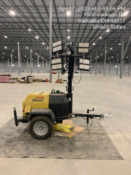 2022 Allmand NLV3GR (4) LED Light Fixture 350W, 23' Vertical Mast, 3kW Prime, Towable, Deep Sea L401, Leveling Jacks, Yanmar T4F 5.8hp