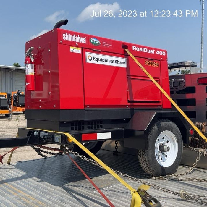 2023 Shindaiwa DGW400MDL Kubota D902 Engine, 23 HP, Dual Op Welder, Wire, Arc, Droop Stick, Tig, and CC Stick Functionality, Simulphase, 3 Phase and 1 Phase Gen Output, Single Axle NB Trlr, Slr Trckl Chrg 12V 12W, Fire Ext