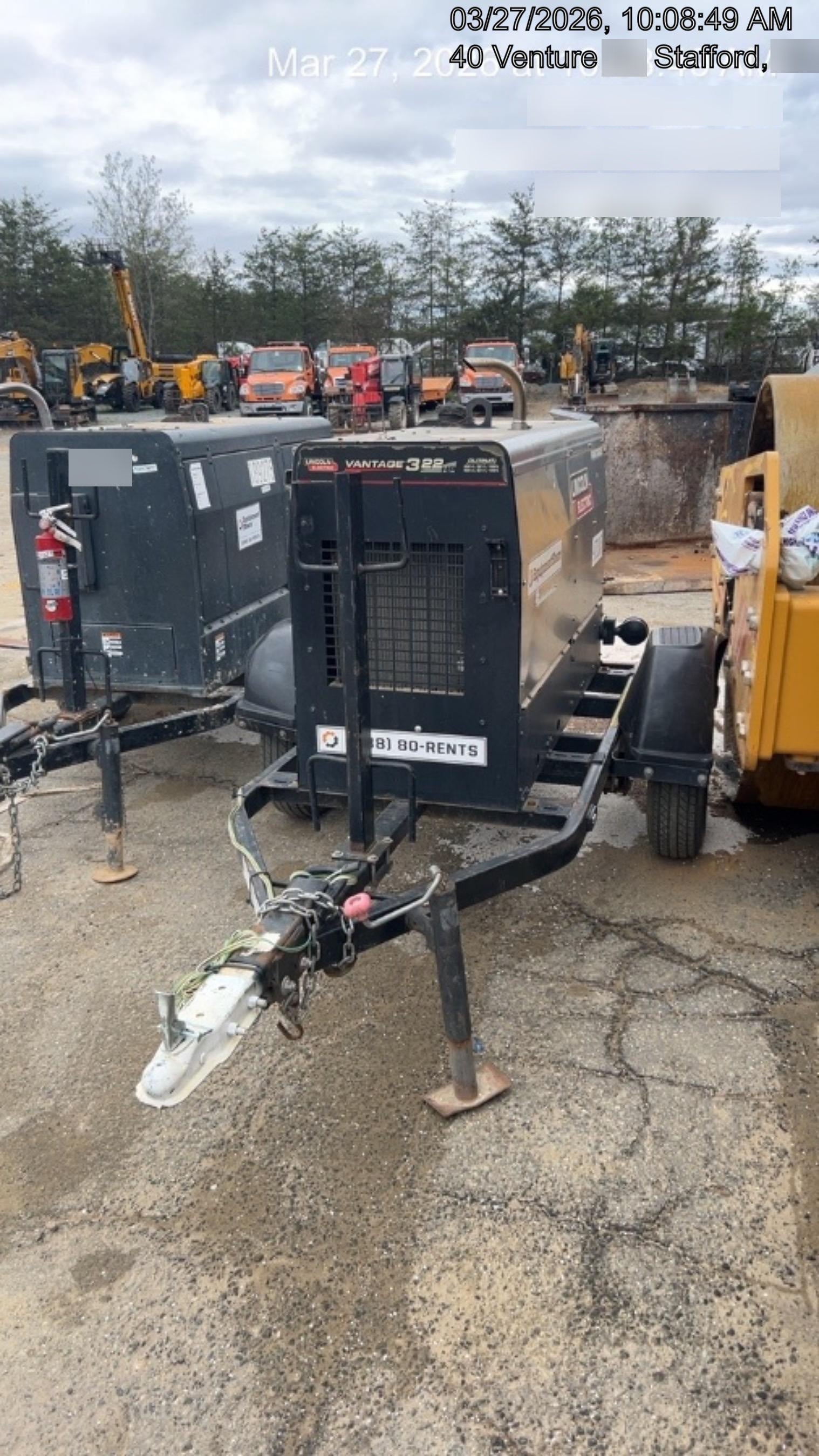 2019 Lincoln Electric Vantage 322 Ready-Pak 3, Two Wheel Trailer, Fender and Light Kit, Cable Rack