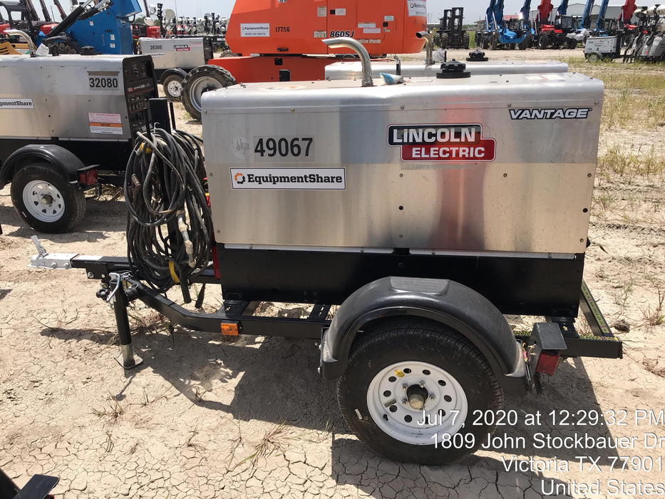 2019 Lincoln Electric Vantage 322 Ready-Pak 3, Two Wheel Trailer, Fender and Light Kit, Cable Rack