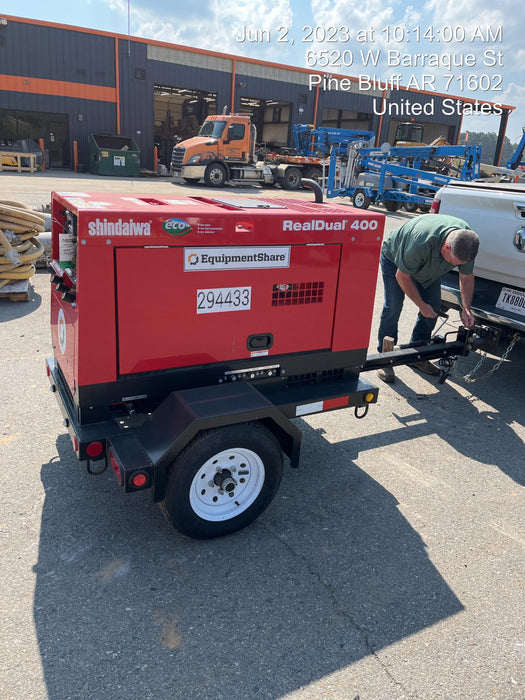 2023 Shindaiwa DGW400MDL Kubota D902 Engine, 23 HP, Dual Op Welder, Wire, Arc, Droop Stick, Tig, and CC Stick Functionality, Simulphase, 3 Phase and 1 Phase Gen Output, Single Axle NB Trlr, Slr Trckl Chrg 12V 12W, Fire Ext