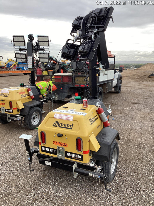 2022 Allmand NLV3GR (4) LED Light Fixture 350W, 23' Vertical Mast, 3kW Prime, Towable, ES Decals, T3