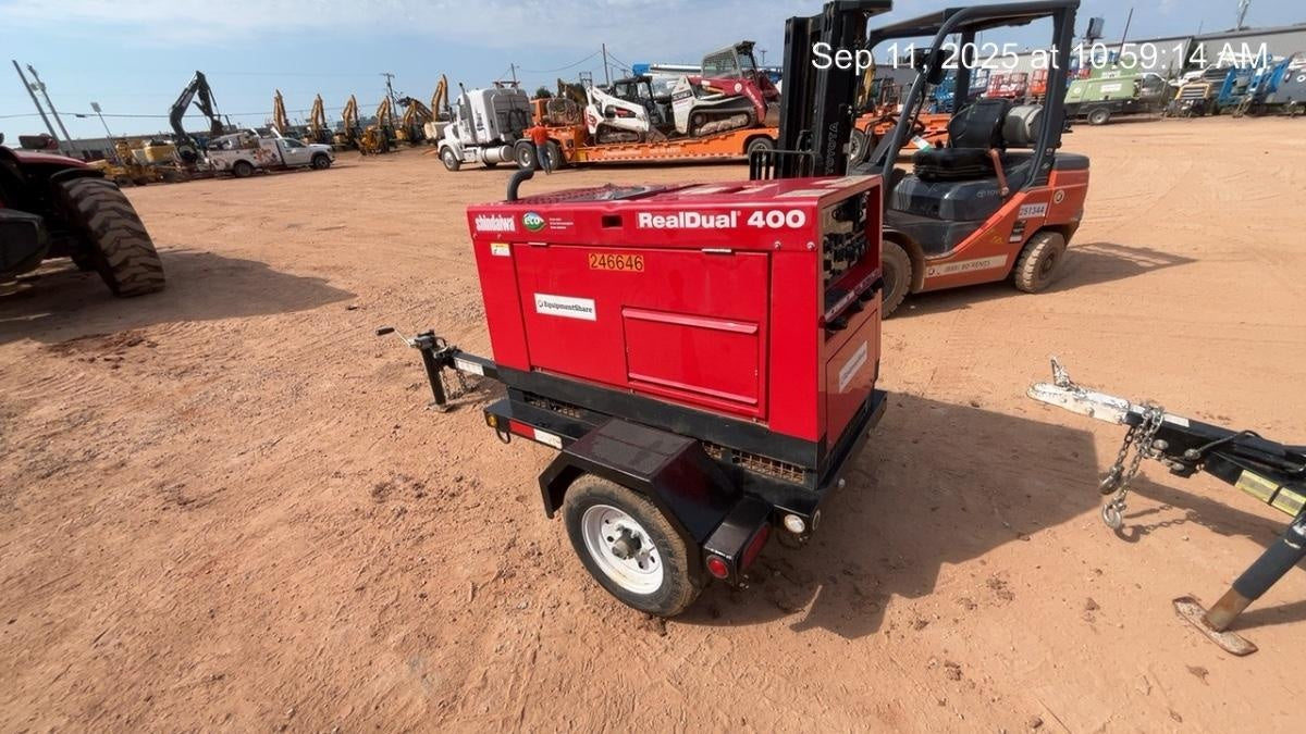 2022 Shindaiwa DGW400MDL Kubota D902 Engine, 23 HP, Dual Op Welder, Wire, Arc, Droop Stick, Tig, and CC Stick Functionality, Simulphase, 3 Phase and 1 Phase Gen Output, Single Axle NB Trlr, Slr Trckl Chrg 12V 12W, Fire Ext