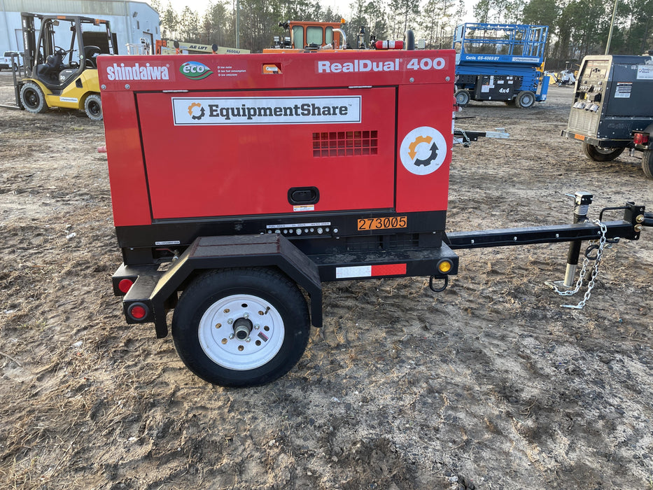 2022 Shindaiwa DGW400MDL Kubota D902 Engine, 23 HP, Dual Op Welder, Wire, Arc, Droop Stick, Tig, and CC Stick Functionality, Simulphase, 3 Phase and 1 Phase Gen Output, Single Axle NB Trlr, Slr Trckl Chrg 12V 12W, Fire Ext
