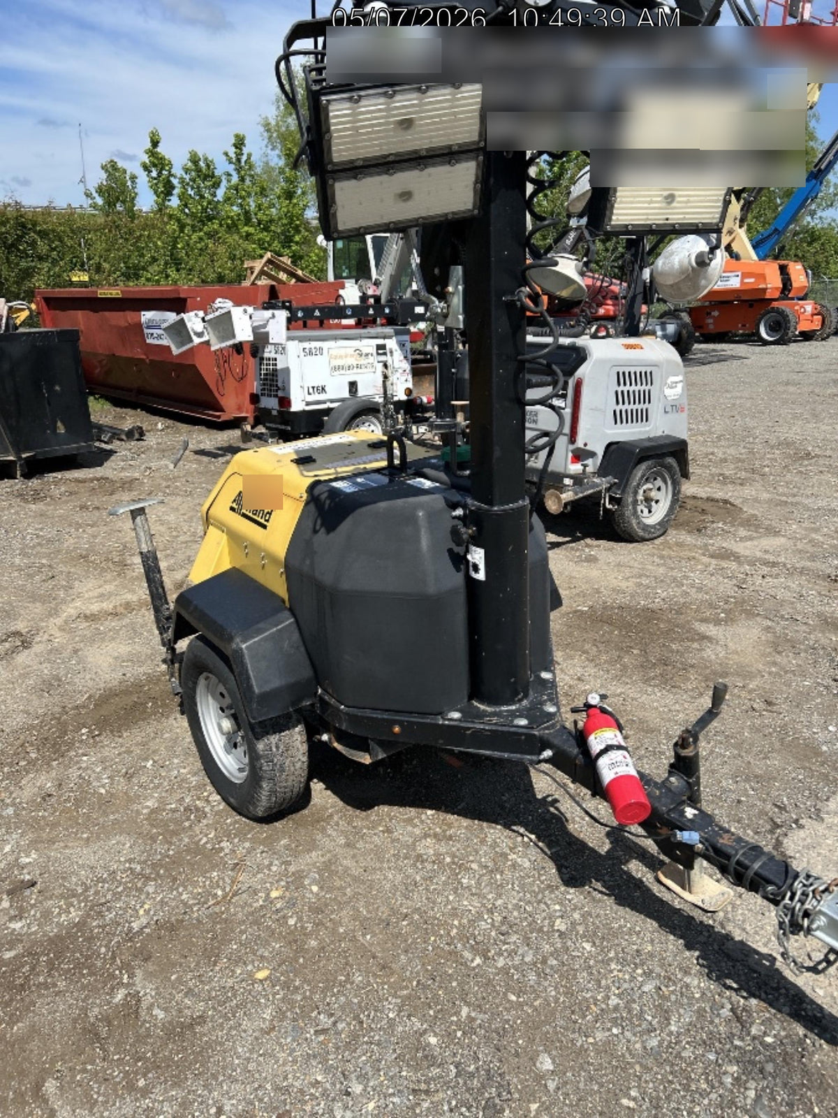 2022 Allmand NLV3GR (4) LED Light Fixture 350W, 23' Vertical Mast, 3kW Prime, Towable, Deep Sea L401, Leveling Jacks, Yanmar T4F 5.8hp