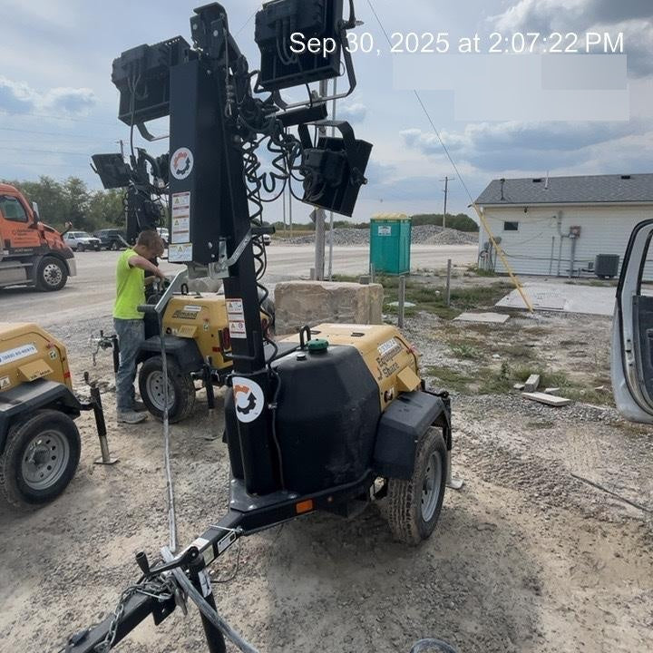 2022 Allmand NLV3GR (4) LED Light Fixture 350W, 23' Vertical Mast, 3kW Prime, Towable, Deep Sea L401, Leveling Jacks, Yanmar T4F 5.8hp