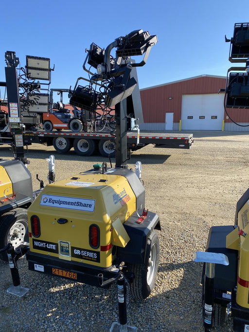 2022 Allmand NLV3GR (4) LED Light Fixture 350W, 23' Vertical Mast, 3kW Prime, Towable, Deep Sea L401, Leveling Jacks, Yanmar T4F 5.8hp