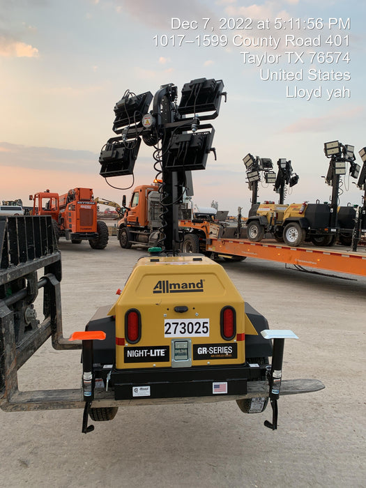 2022 Allmand NLV3GR (4) LED Light Fixture 350W, 23' Vertical Mast, 3kW Prime, Towable, ES Decals, T3