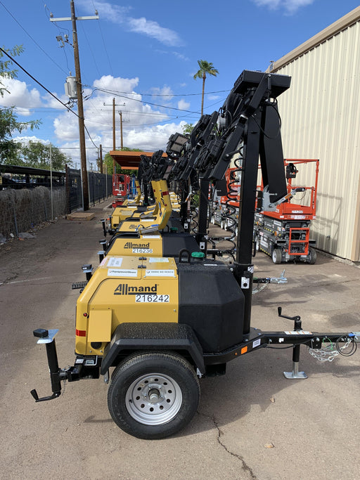 2022 Allmand NLV3GR (4) LED Light Fixture 350W, 23' Vertical Mast, 3kW Prime, Towable, Deep Sea L401, Leveling Jacks, Yanmar T4F 5.8hp