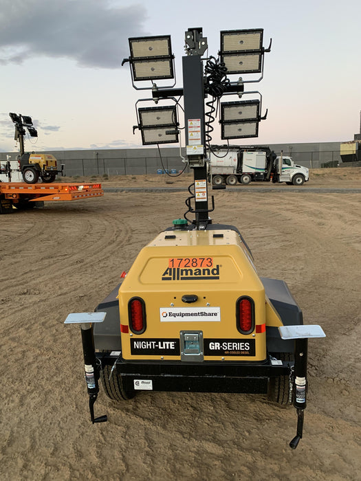 2021 Allmand NLV3GR (4) LED Light Fixture 350W, 23' Vertical Mast, 3kW Prime, Towable, Deep Sea L401, Leveling Jacks, Yanmar T4F 5.8hp