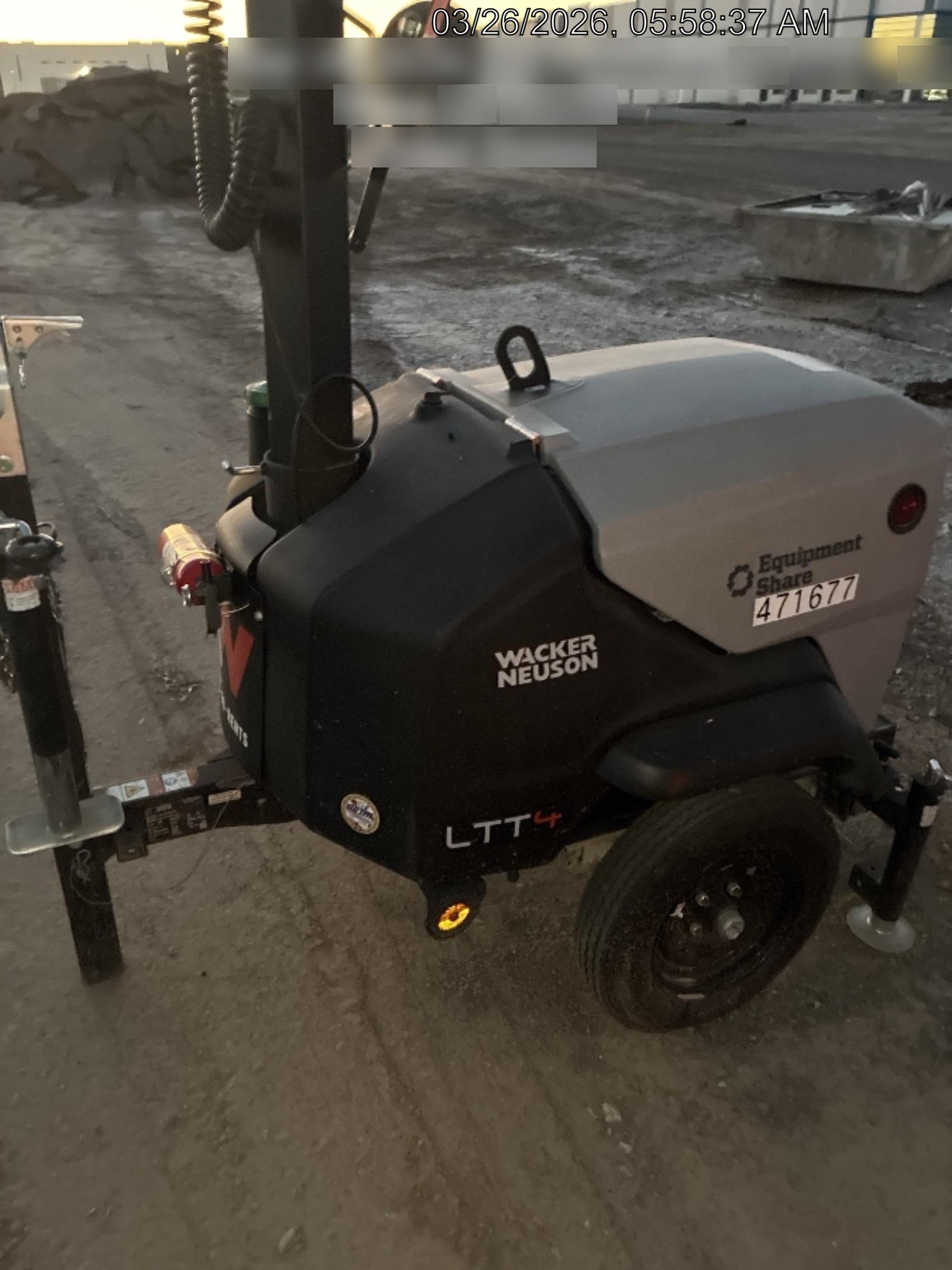 2024 Wacker Neuson LTT4 Diesel, Kohler KDW702, Deep Sea Controller, Auto Start, LED 320W, Bypass Outlet, T3