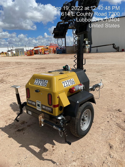 2022 Allmand NLV3GR (4) LED Light Fixture 350W, 23' Vertical Mast, 3kW Prime, Towable, Deep Sea L401, Leveling Jacks, Yanmar T4F 5.8hp