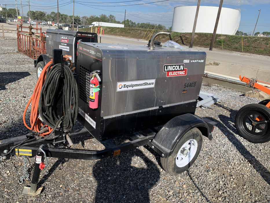 2019 Lincoln Electric Vantage 322 Welder Ready-Pak 3, Two wheel trailer, Fender and Light kit, Cable Rack