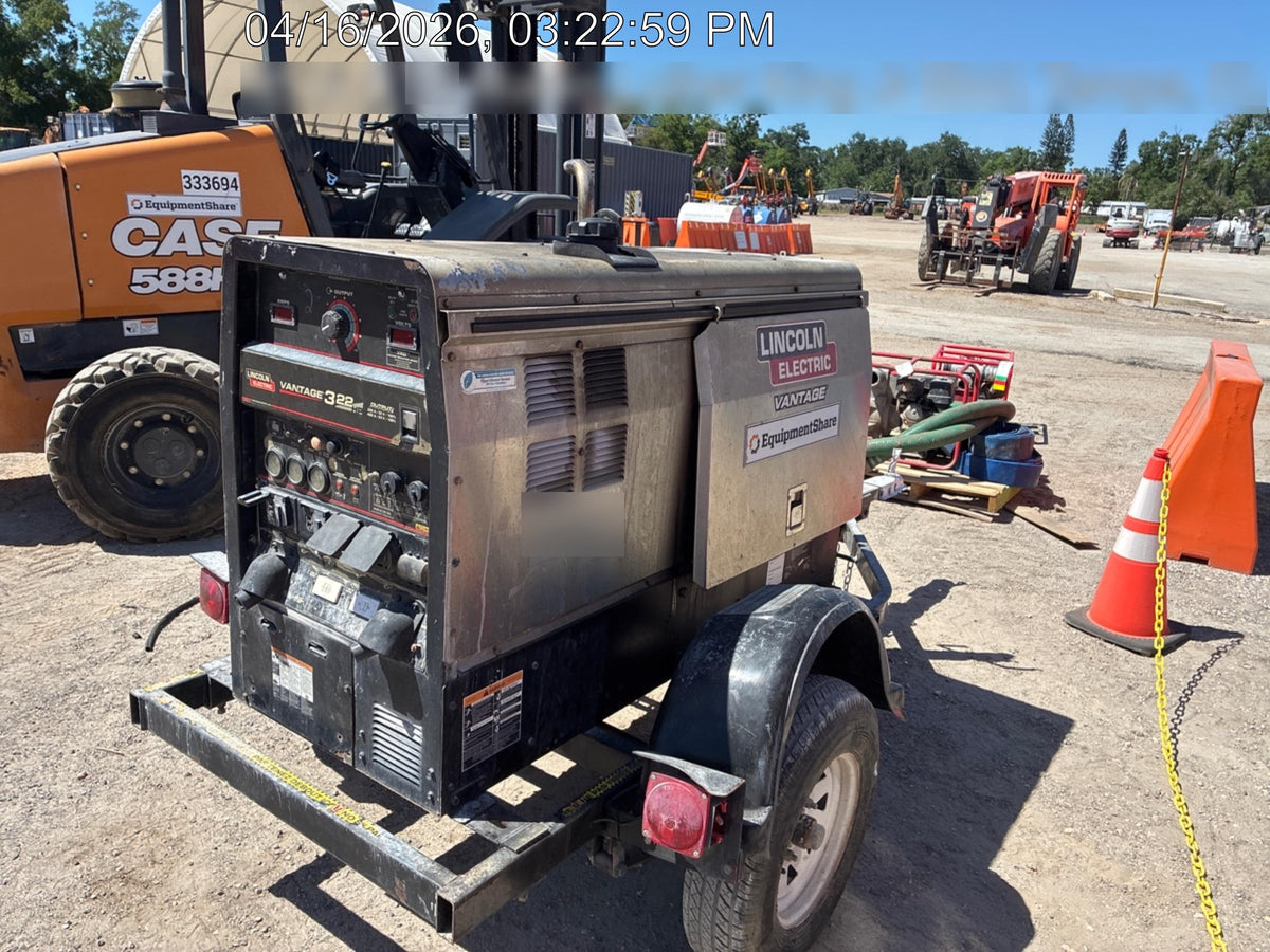 2019 Lincoln Electric Vantage 322 Welder Ready-Pak 3, Two wheel trailer, Fender and Light kit, Cable Rack