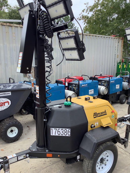 Allmand NLV3GR (4) LED Light Fixture 350W, 23' Vertical Mast, 3kW Prime, Towable, Deep Sea L401, Leveling Jacks, Yanmar T4F 5.8hp