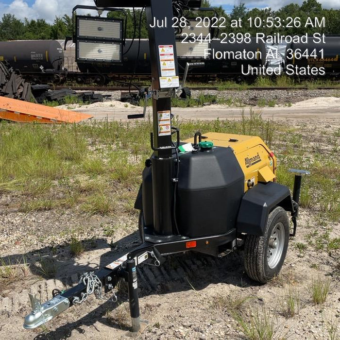 2022 Allmand NLV3GR (4) LED Light Fixture 350W, 23' Vertical Mast, 3kW Prime, Towable, Deep Sea L401, Leveling Jacks, Yanmar T4F 5.8hp