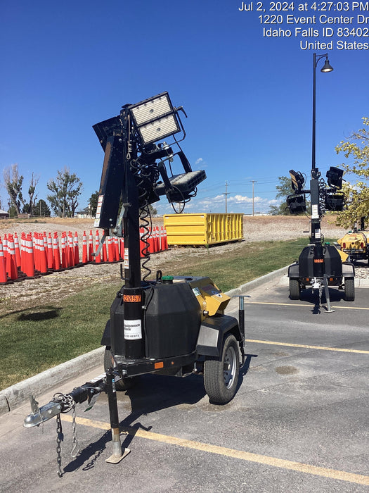 2022 Allmand NLV3GR (4) LED Light Fixture 350W, 23' Vertical Mast, 3kW Prime, Towable, Deep Sea L401, Leveling Jacks, Yanmar T4F 5.8hp