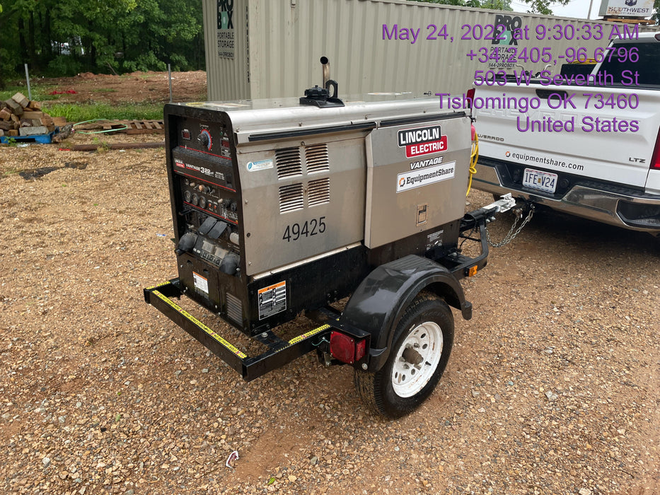 2019 Lincoln Electric Vantage 322 Ready-Pak 3, Two Wheel Trailer, Fender and Light Kit, Cable Rack