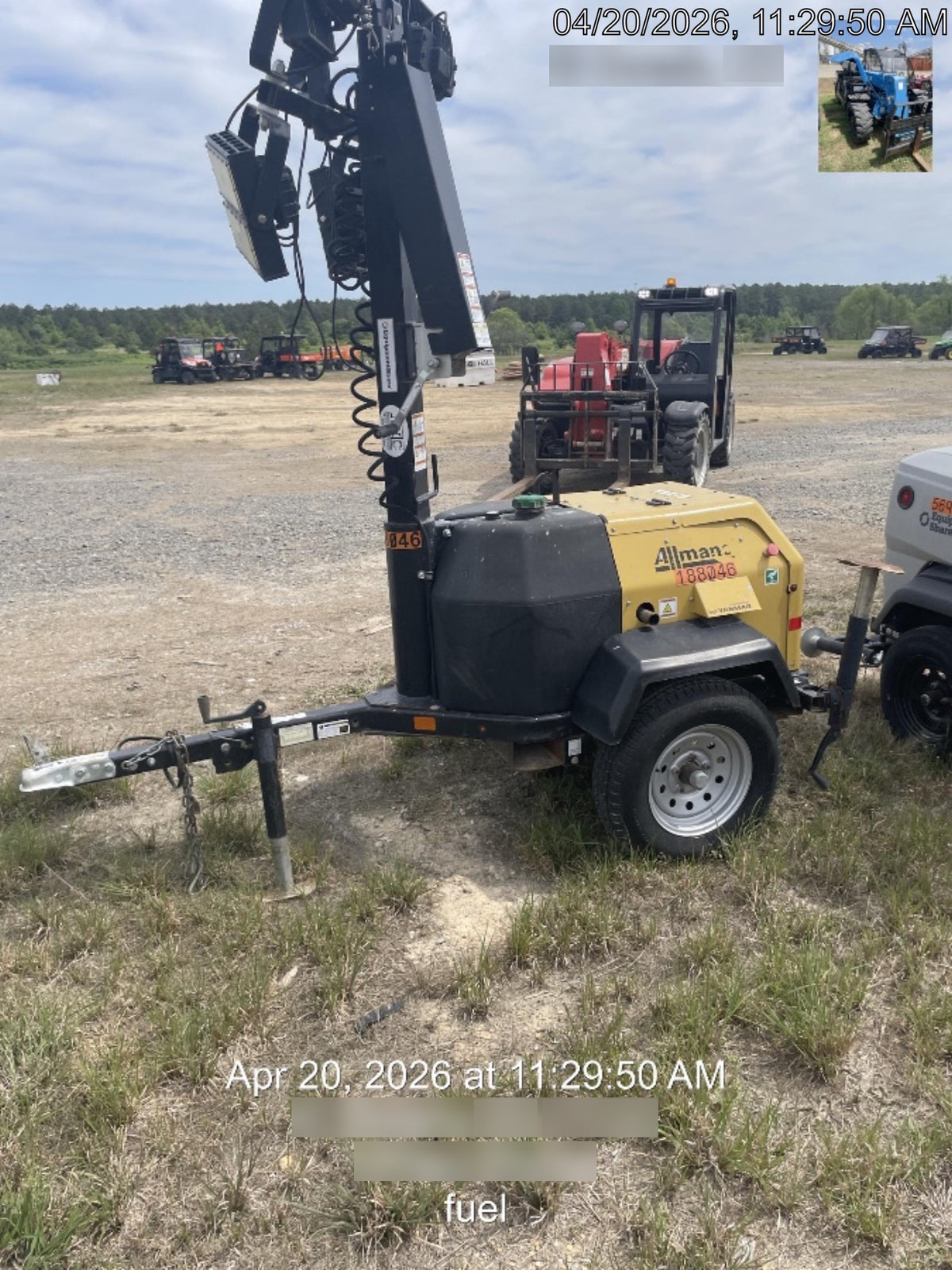 2021 Allmand NLV3GR (4) LED Light Fixture 350W, 23' Vertical Mast, 3kW Prime, Towable, Deep Sea L401, Leveling Jacks, Yanmar T4F 5.8hp