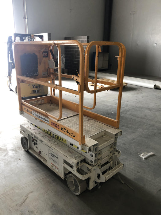 Custom Equipment HB-1430 <ul>
 <li>Hy-Brid Scissor Lift</li>
  <li>Platform capacity up to 670 lbs.</li>
  <li>Working height up to 20 ft</li>
  <li>Weighs under 1,700 lbs.</li>
  <li>Non-marking wheels </li>
</ul>