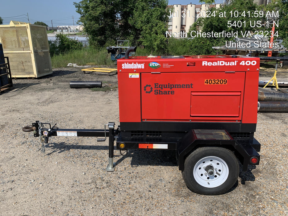 2024 Shindaiwa DGW400MDL Kubota D902 Engine, 23 HP, Dual Op Welder, Wire, Arc, Droop Stick, Tig, and CC Stick Functionality, Simulphase, 3 Phase and 1 Phase Gen Output, Single Axle NB Trlr, Slr Trckl Chrg 12V 12W, Fire Ext