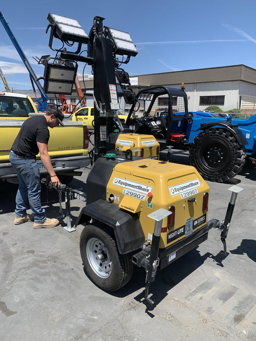 2021 Allmand NLV3GR (4) LED Light Fixture 350W, 23' Vertical Mast, 3kW Prime, Towable, Deep Sea L401, Leveling Jacks, Yanmar T4F 5.8hp