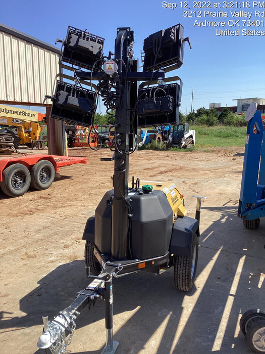 2022 Allmand NLV3GR (4) LED Light Fixture 350W, 23' Vertical Mast, 3kW Prime, Towable, Deep Sea L401, Leveling Jacks, Yanmar T4F 5.8hp